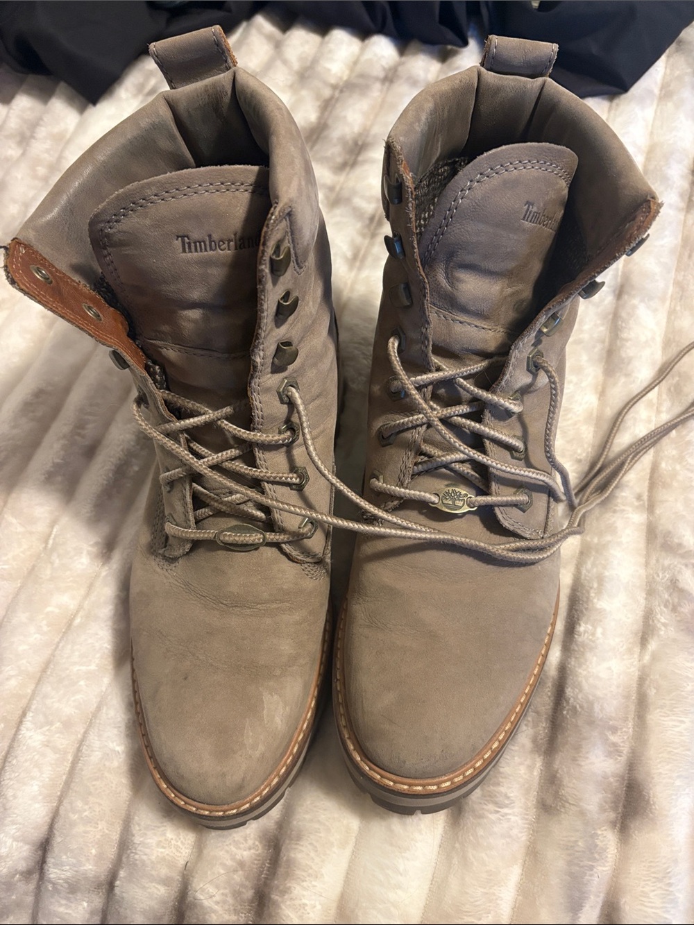 Timberland Women's Taupe Lace-Up Leather Combat Boots